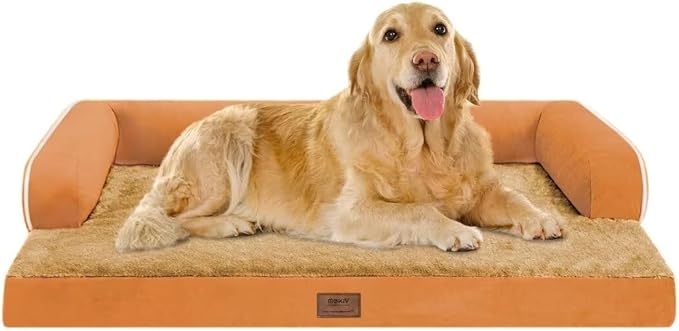 Large Dog Bed Orthopedic Washable, Orthopedic Dog Beds for Large Dogs with Washable Cover, Removable Bolster and Non-Slip Bottom Orange Dogs Beds, XL XLarge Extra Large Dogs-Mewly Pet