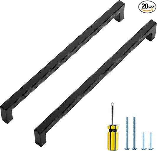 Ravinte 20 Pack Square Cabinet Pulls 10 Inch Black Kitchen Cabinet Handles Matte Black Kitchen Hardware for Cabinet Black Drawer Pulls Black Square Bar Cabinet Pulls Drawer Handles