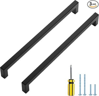 Ravinte 3 Pack Black Cabinet Pulls 10 Inch Square Kitchen Cabinet Handles Matte Black Kitchen Hardware for Drawer Pulls Drawer Handles Come with Screwdriver