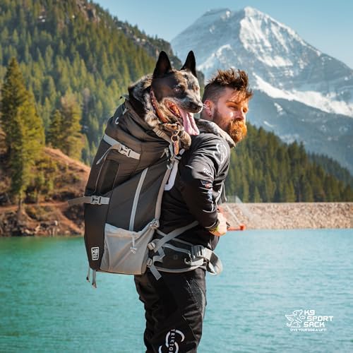 K9 Sport Sack Kolossus - X-Large, Black - The Big Dog Backpack - Ideal for Dogs 23-25” Long - Fully Adjustable Pet Carrier - Doubles as a Professional-Grade 60L Hiking Pack-Mewly Pet