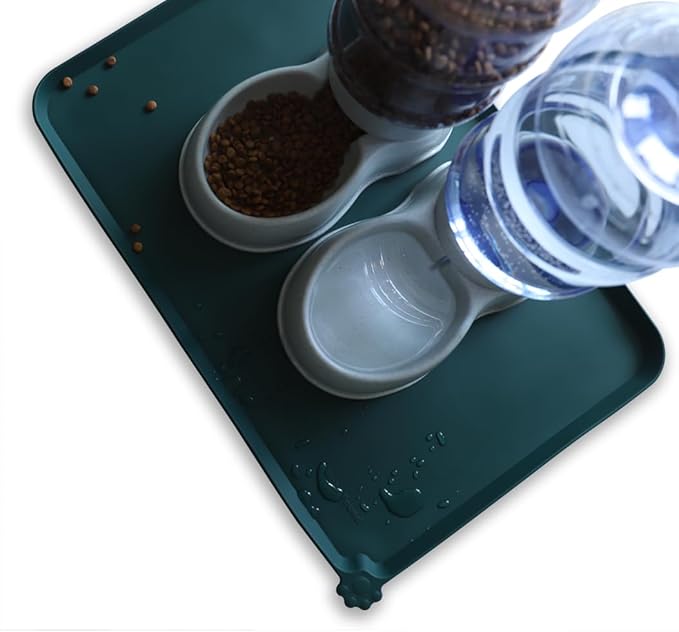 Hoki Found Large Silicone Pet Food Mats - Non Slip Dog Cat Bowl Placemats - Waterproof Dog Cat Food Mats - Dark Cedar-Mewly Pet