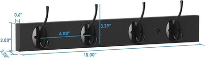 Coat Hooks Wall Mounted, Wooden Hat Rack with 4 Hooks for Entryway, Bathroom,Bedroom(Black)