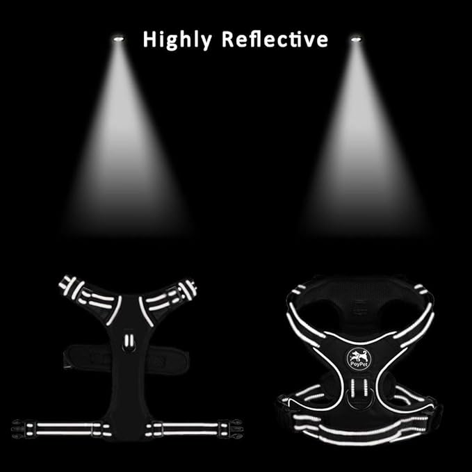 PoyPet No Pull Dog Harness, Reflective Comfortable Vest Harness with Front & Back 2 Leash Attachments and Easy Control Handle Adjustable Soft Padded Pet Vest for Small to Large Dogs (Pink,L)-Mewly Pet