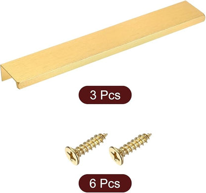 uxcell Cabinet Finger Edge Pull, 3pcs 200mm / 7.87" Aluminum Alloy Back Mount Hidden Cabinet Pulls Concealed Handle for Home Kitchen Drawer Cabinet, Gold