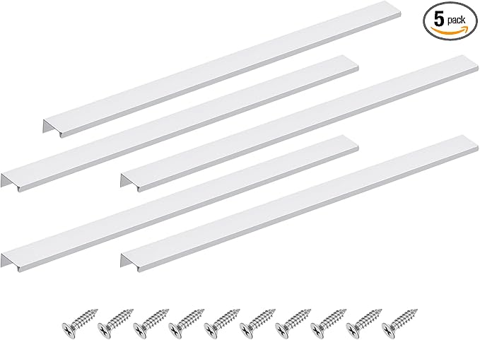 uxcell Cabinet Finger Edge Pull, 5pcs 500mm / 19.69" Aluminum Alloy Back Mount Hidden Cabinet Pulls Concealed Handle for Home Kitchen Drawer Cabinet, Silver