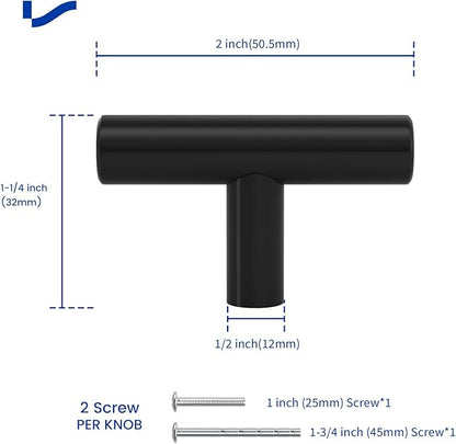 LONTAN 10 Pack Black Knobs for Cabinets and Drawers Kitchen Cabinet Knobs for Dresser Bathroom Modern T Bar Furniture Black Hardware,Stainless Steel