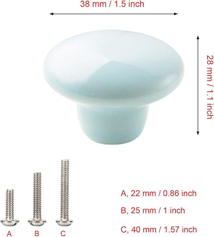 HUAMULAN 15PCS Glossy Ceramic Knobs Button Round Mushroom Cabinet Dresser Vintage Pulls Door Handles Cupboard Wardrobe Drawer, Dia. 1.5 inch 38mm
