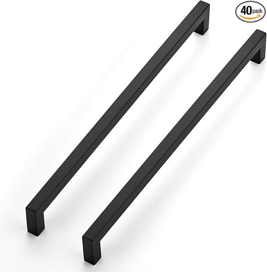 JOY DECOR 40 Pack Cabinet Handles, Black Cabinet Pulls, 11-1/3 Inch Kitchen Closet Handles Square Drawer Pulls Stainless Steel Drawer Hardware, 288mm Hole Centers