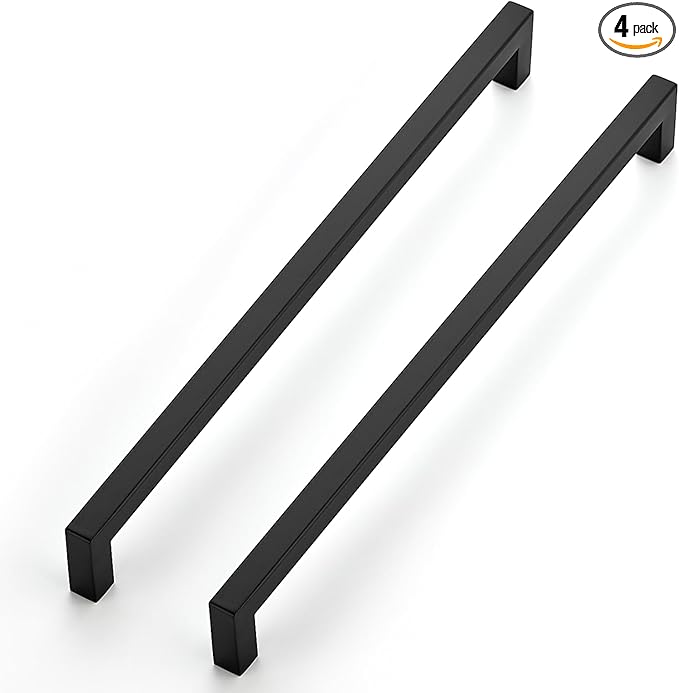 JOY DECOR 4 Pack Cabinet Handles, Black Cabinet Pulls, 11-1/3 Inch Kitchen Closet Handles Square Drawer Pulls Stainless Steel Drawer Hardware, 288mm Hole Centers
