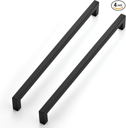 JOY DECOR 4 Pack Cabinet Handles, Black Cabinet Pulls, 11-1/3 Inch Kitchen Closet Handles Square Drawer Pulls Stainless Steel Drawer Hardware, 288mm Hole Centers
