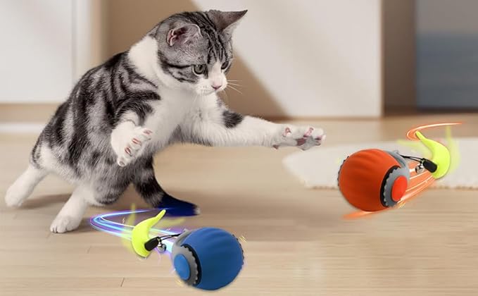 Speedy 3.0 Tail Upgrade Speedy 3.0 Tail Cat Toy,2025 New Turbo Smart Interactive Cat Ball for Indoor,Automatic Moving Smart Toys withTail Two Speed Adjustment (Blue+Orange, 2PC)-Mewly Pet