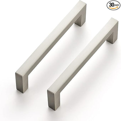 Ravinte 30 Pack Solid 3-3/4 Inch Center to Center Slim Square Bar Drawer Handles Kitchen Cabinet Handles Brushed Nickel Drawer Pulls Kitchen Cabinet Hardware Pulls