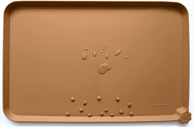 Hoki Found X-Large Silicone Pet Feeding Mats - Non-Slip Dog Cat Bowl Placemats - Waterproof - For Carpet - Butterscotch-Mewly Pet