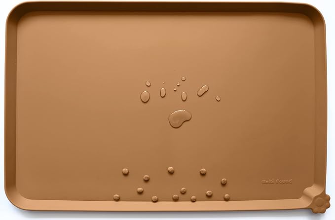 Hoki Found Silicone Pet Food Mats Tray - High-Lips Pet Dog Cat Bowl Mats - Dog Pet Cat Feeding Mat - Waterproof Dog Cat Food Mats -Pet Water Mats for Floors - Butterscotch-Mewly Pet