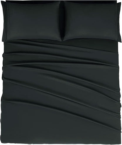 Mejoroom Queen Size Sheet Set - Hotel Luxury 1800 Bedding Sheets & Pillowcases - Deep Pocket Fitted Sheet, Soft, Breathable, Wrinkle & Fade Resistant - 4 Piece (Queen, Black)