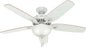 Hunter 52 inch Indoor Ceiling Fan with LED Light - White Ceiling Fan with Pull Chain, For Bedroom or Living Room, Standard Mount, No Remote, 5 Blades, Includes Bulbs - Builder Deluxe 53089, White