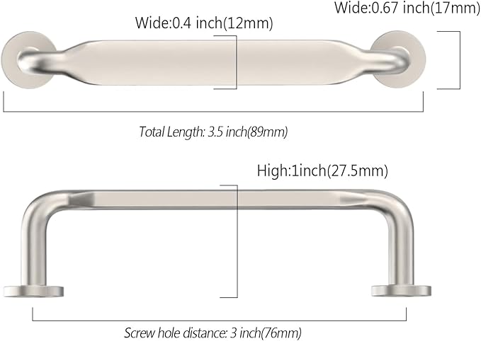 Asidrama 10 Pack 3 Inch(76mm) Brushed Satin Nickel Kitchen Cabinet Handles, Cabinet Pulls Kitchen Cabinet Hardware for Cupboard Drawer Pulls