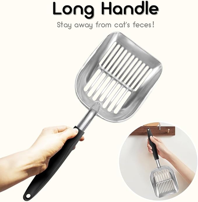 Cat Litter Scoop - Sturdy Mesh Scooper,Long Handle Cat Scooper,Aluminum Alloy Sifter Metal Scoop,Poop Sifting,Mesh shovel,Suitable for Cat Litter Box,Christmas GiftSuitable for Cat Litter Box-Mewly Pet