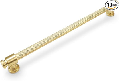 10 Pack 10 inch(254mm) Brushed Brass Kitchen Cabinet Handles Knurled Cabinet Pulls Gold Drawer Pulls Kitchen Cabinet Hardware Kitchen Handles Drawer Pulls Dresser Handles