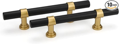 goldenwarm 10 Pack Black and Gold Cabinet Pulls 3 Inch Kitchen Cabinet Handles Black Kitchen Drawer Pulls for Dresser Bathroom Modern Hardware,Zinc Alloy Base