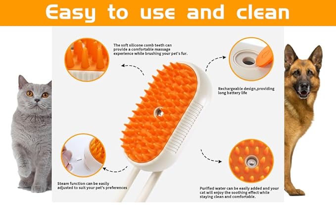 Cat Steam Brush - 3 in 1 Spray Pet Comb for Shedding, USB Rechargeable Pet Hair Removal, for Cats, Cat Grooming Brush, for Kittens and Puppies, Massage and Remove Loose Hair-Mewly Pet