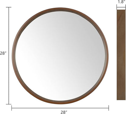 WallBeyond Circle Mirror with Wood Frame, 28" Round Modern Decoration Large Home Decor Mirror for Bathroom Living Room Bedroom Entryway (28" Diameter, Walnut)