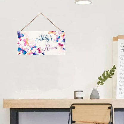Personalized Colorful Butterfly Sign For Girls Room Boys Bedroom Door Decor Custom Name Baby Nursery Kids Room Wood Wall Plaque for Little Man Cave