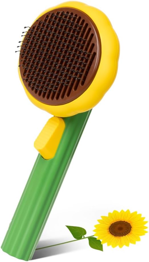 Self-Cleaning Dog & Cat Slicker Brush, Skin Friendly Deshedding Grooming Tool for Long or Short Haired Dogs Cats Rabbits, Dog Shedding Brush with Release Button-Sunflower-Mewly Pet
