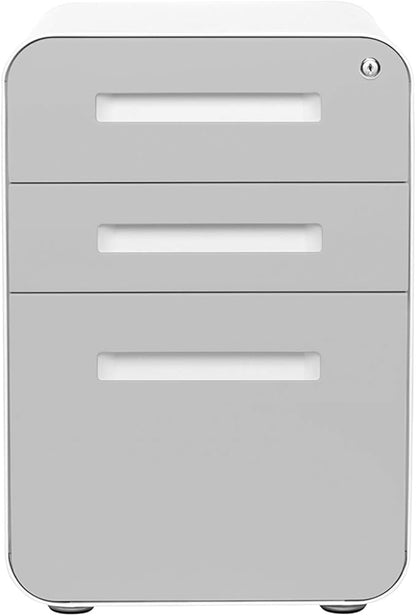 Laura Davidson Furniture Stockpile 3 Drawer File Cabinet with Lock - Under Office Desk Metal Filing Cabinet, Legal/Letter File Folders, Wheels and Stationary Feet, Pre-Assembled, Light Grey Faceplate