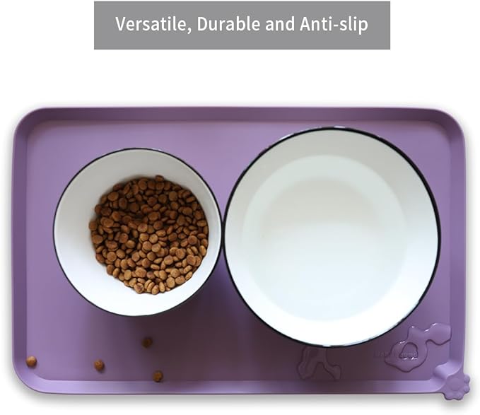 Hoki Found Silicone Pet Food Mats Tray - High-Lips Pet Dog Cat Bowl Mats - Pet Feeding Mat - Waterproof Dog Cat Food Mats -Pet Water Mats for Floors - Amethyst-Mewly Pet