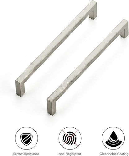 Ravinte 10 Pack Solid Kitchen Cabinet Handles Brushed Nickel Cabinet Pulls Slim Drawer Pulls with 6-1/4 Inch Hole Center Square Bar Kitchen Cabinet Hardware