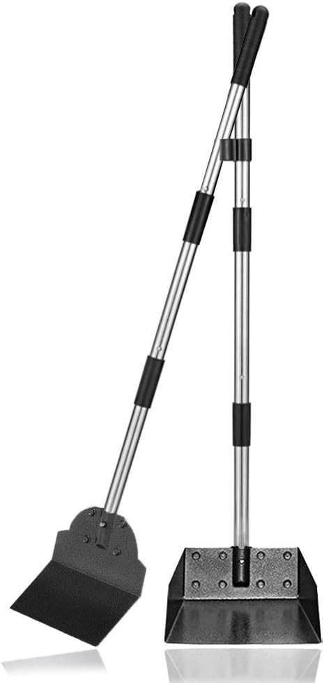 Dog Pooper Scooper,Tray and Spade Set Poop Scooper for Dogs, Adjustable Long Handle Metal Pooper Scooper with Bin for Pet Waste Removal, No Bending Clean Up for Medium and Large Dogs-Mewly Pet