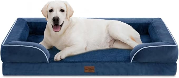 Comfort Expression PV Washable Jumbo Dog Bed for Extra Large Dogs, Waterproof Orthopedic Dog Beds, Jumbo Breed Pet Sofa Couch with Removable Cover & Non-Slip Bottom(Navy Blue)-Mewly Pet