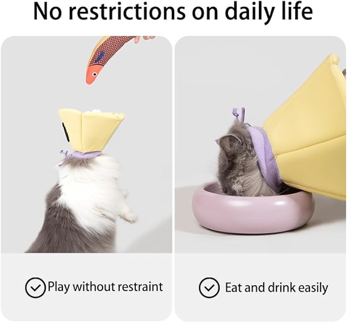 Cat Cone Collar - Soft Waterproof Elizabethan for Cats, Cute Green Flower Anti-Lick Recovery Collar, Adjustable Healing Collar for Wound Care & Surgery，L-Mewly Pet