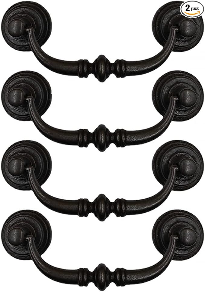 4PCS Retro Dresser Drawer Drop Bail Pulls Handles Classic Metal Swing Handles Hole Centers for Kitchen Bedroom Decoration (Iron Black)