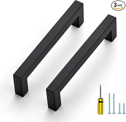 Ravinte 3 Pack Black Cabinet Pulls 5 Inch Square Kitchen Cabinet Handles Matte Black Kitchen Hardware for Drawer Pulls Drawer Handles Come with Screwdriver