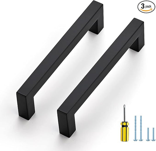 Ravinte 3 Pack Black Cabinet Pulls 5 Inch Square Kitchen Cabinet Handles Matte Black Kitchen Hardware for Drawer Pulls Drawer Handles Come with Screwdriver
