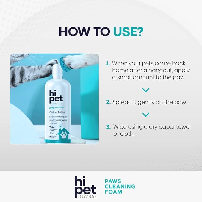 Hi Pet Dog Paw Cleaner Foam with Built-in Paw Scrubber Brush, Paw Cleaner for Dogs and Cats, Cat and Dog Paw Moisturizer, Effortless and Easy-to-Use Bottle Design Dog Feet Cleaner (Pack of 2)-Mewly Pet