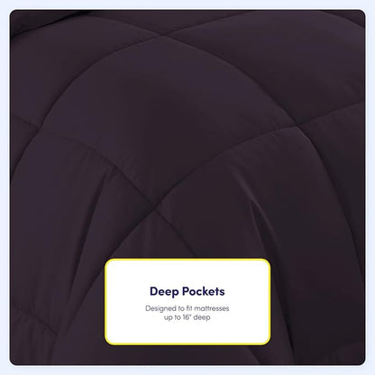 Sweet Home Collection 5 Piece Comforter Set Bag Solid Color All Season Soft Down Alternative Blanket & Luxurious Microfiber Bed Sheets, Purple, Twin XL