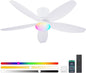 Flush Mount RGB Ceiling Fans with Lights-48 Low Profile Ceiling Fan with Light and Remote/APP Control,DC Reversible,LED Dimmable Ceiling Fans for Bedroom,Indoor/Outdoor Patio Use(White)