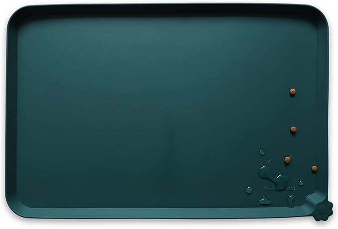 Hoki Found X-Large Silicone Non Slip Pet Food Mats - Tray for Dogs, Cats - Waterproof Feeding Mat - Dark Cedar-Mewly Pet