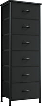 Somdot Tall Dresser for Bedroom with 6 Drawers, Storage Organizer Chest of Drawers with Removable Fabric Bins for Closet Bedside Living Room Laundry Entryway Hallway, Black