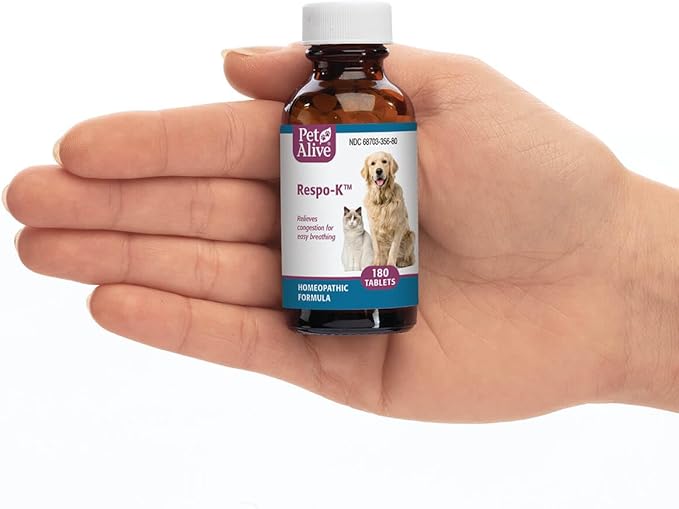 PetAlive Respo-K Tablets - Natural Homeopathic Formula for Pet Respiratory and Cold Symptoms - Reduces Sneezing, Coughing Watery Eyes, Runny Nose and Congestion in Dogs and Cats - 180 Tablets-Mewly Pet