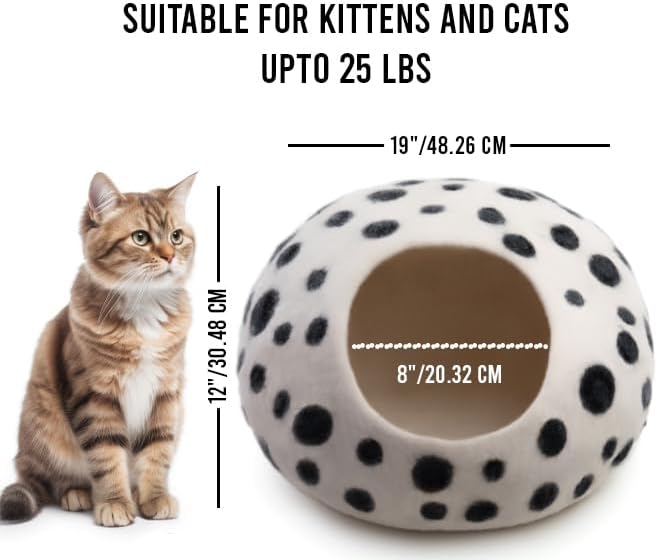 Large Wool Cat Bed Cave - Extra Warm Kitty Beds Handcrafted Kitten Caves Bed for Indoor Cats - Eco-Friendly Felt, Foldable Cat Hidewawy Covered Cat House Pod-Mewly Pet