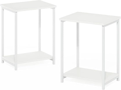 Furinno Simplistic Side Table Set of 2, 2-Tier Metal Frame End Table with Open Shelf, Night Stand, Bedside Table, for Living Room, Bedroom, White