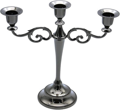 Black Candelabra Candle Holders for Pillar Candles 10.6 inch Tall, 5 Candle Candlestick Holder for 1/2-1 inch Taper Candles Halloween Candelabra Decoration Easy Assembly (Black Glossy-3 Arm)