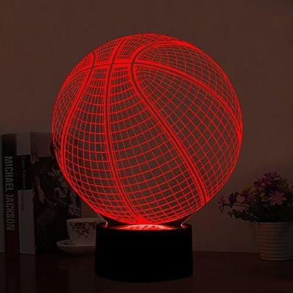 Wiscky Basketball 3D Illusion Lamp, LED Night Lights for Kids Birthday Gift 7 Color Changing Touch Switch Xmas Decoration Nightlight Children Room Bedroom Decorations Toys for Sports Theme Fans