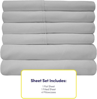 King Size Bed Sheets - 6 Piece 1500 Supreme Collection Fine Brushed Microfiber Deep Pocket King Sheet Set Bedding - 2 Extra Pillow Cases, Great Value, King, Silver