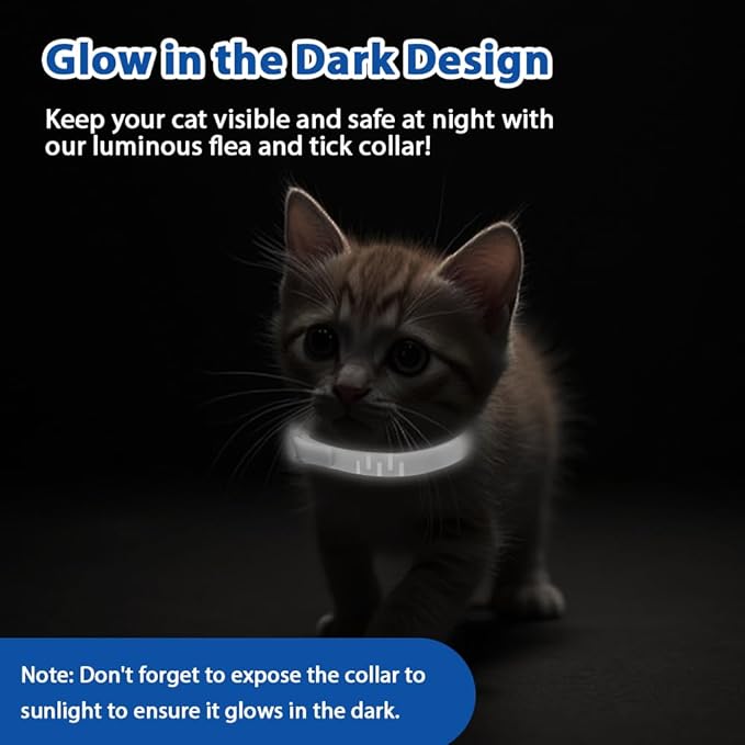 4 Pack Adjustable Flea and Tick Collar for Cats, Natural Plant Oil Formula Cat Flea Collar Provides 32-Month Protection for Flea Tick, Glow-in-The-Dark & Waterproof Cat Flea Treatment for All Cats-Mewly Pet