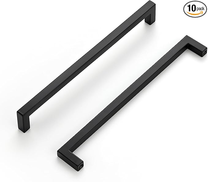 Ravinte 10 Pack Solid Kitchen Cabinet Handles Matte Balck Cabinet Pulls Slim Drawer Pulls with 7-1/2 Inch Hole Center Square Bar Kitchen Cabinet Hardware